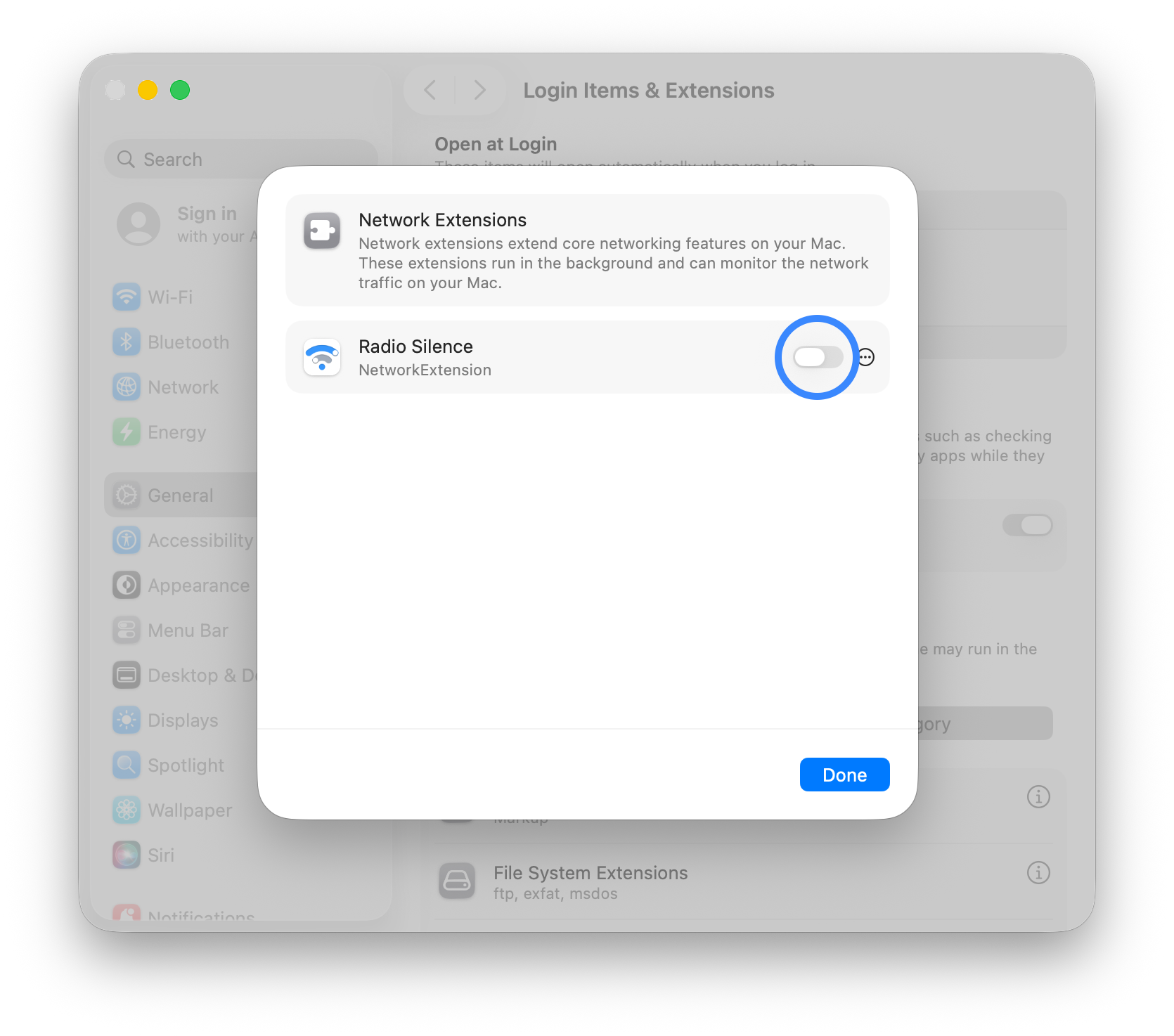 Enable Radio Silence's extension